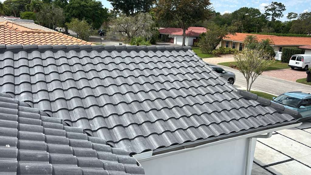 Aerial view of a tile roof on a South Florida residential neighborhood